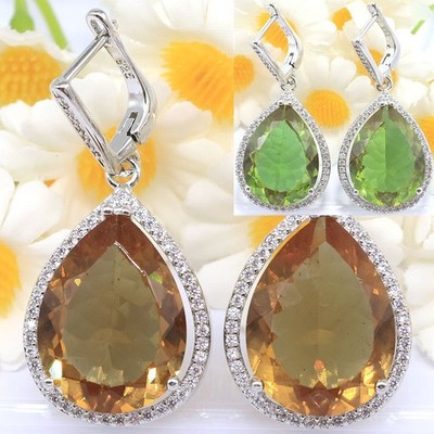 Buy 4 get 1 free Big Gemstone Color Changing Zultanite CZ Women Silver Earrings