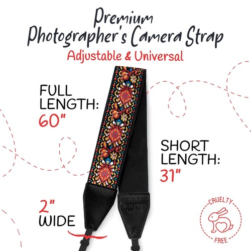 Camera Strap for All Dslr Camera. Red Vintage Woven Embroidered Elegant Universa - Picture 5 of 9