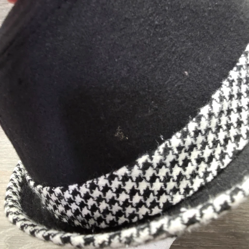 Sombrero Indigo Soul Fedora para mujer negro blanco lana pata de gallo pajarita retro elegante Foto 2 de 4