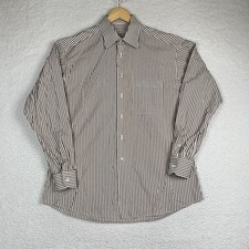 Ermenegildo Zegna Brown Striped Dress Shirt Men Large 42 16.5 Cotton Made Spain