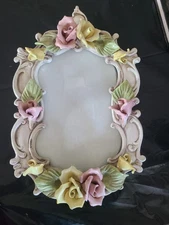 Vintage Capodimonte Italy Porcelain Picture Frame Roses 14x10 Floral 