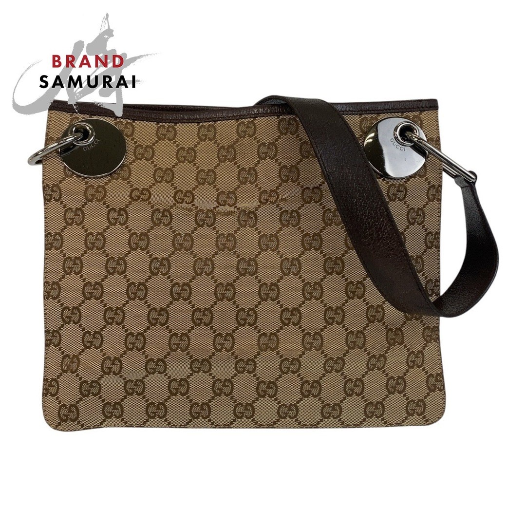 Gucci Beige Brown GG Canvas Leather Shoulder Bag Used 120841 Women's