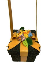 MOSCHINO Vintage Green Ribbon Box Bag Shoulder Handbag Rare 6.1in