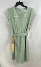 Abito tubino donna Calvin Klein verde salvia con cintura senza maniche taglia 10 nuovo con etichetta