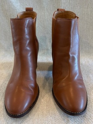 J.Crew Willa Leather Chelsea Boots Brown Cognac Stacked Heel Women's Size 7.5