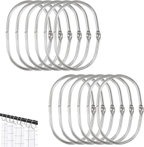 12 PCS Shower Curtain Hooks Rings Rust Proof Oval Clasp... - Picture 1 of 7