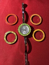 Vintage Disney Time Works Mickey Mouse Watch Chrome Tone Interchangeable Bezels