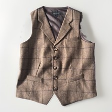 Luxury Herringbone Brown Tweed Waistcoat with Lapel, Meduim