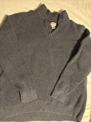 LL Bean Sweater XXL Tall Brown Organic Cotton Waffle Knit Quarter Zip Mock Neck
