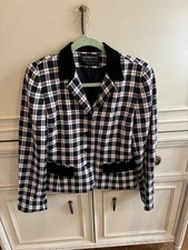 Vintage Liz Claiborne Black White Red Plaid Velvet Collared Button Blazer 8P
