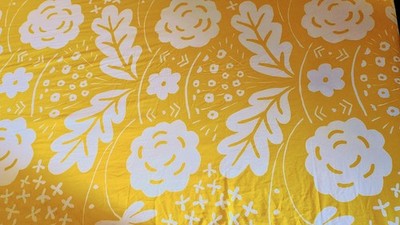 Marimekko by Dan River Twin Flat Bed Sheet 1979 White Yellow Floral Vintage