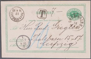 MayfairStamps Sweden 1887 to Leipzig Germany Stationery Card aaz_65485