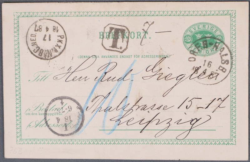 MayfairStamps Sweden 1887 to Leipzig Germany Stationery Card aaz_65485