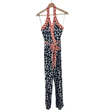 NWT Mango Printed Jumpsuit M Tie Belt Abstract Sleeveless Halter