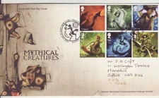GB Stamps First Day Cover Mythical Creatures, fairy, unicorn, dragon SHS 2009
