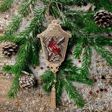 DIY Bead embroidery kit on wood Christmas Lantern Cardinal Craft gift