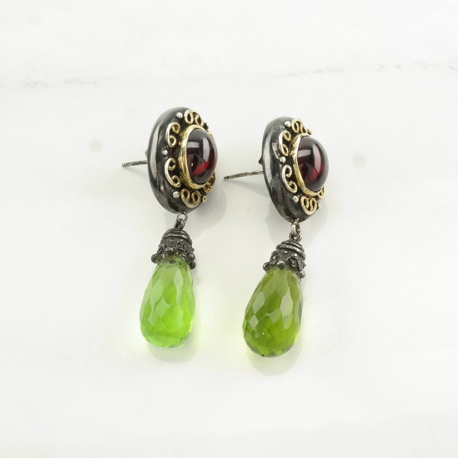 Sevan Garnet Stud Dangle Sterling Silver Earrings - image 8