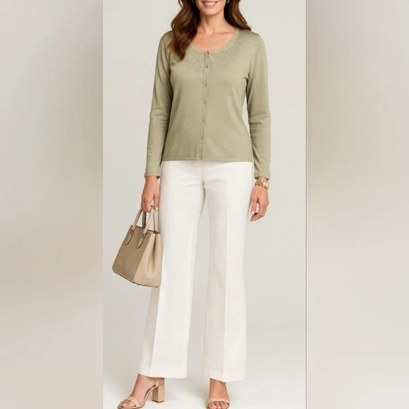 Emanuel Ungaro Silk Blend Sequin Button Sweater Women's M Cream Retro Y2K 90s - Image 2 of 4