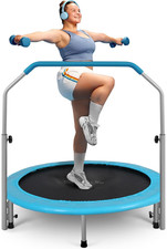 Foldable Mini Trampoline 40" Compact Fitness Rebounder w/ Adjustable Foam Handle