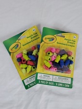 Crayola Pencil Top Erasers Crayon Tip Red Green Yellow Blue Orange LOT of 2