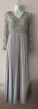 MONSOON ANTOINETTE BEADED  SILVER GREY LONG  EVENING / BRIDESMAID DRESS  UK 8 