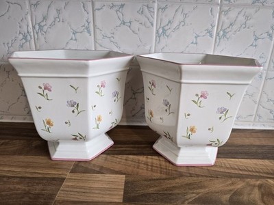 Vintage Shabby Chic Paar Royal Winton Blumen Pflanzgefäße sechseckige Töpfe
