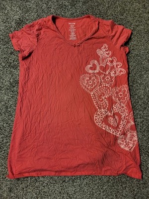 White Stag Woman Pink 2X/3X V-Neck Short Sleeve Long Sleep Shirt Hearts 