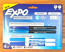 NEW Expo 4ct Fine Mixed 2 Dry 2 Wet Erase Marker Assorted Blue Office School