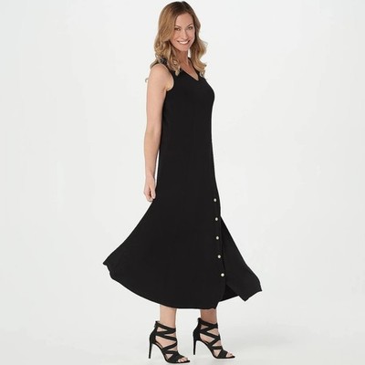 Susan Graver Solid or Printed Liquid Knit Maxi Dress Solid Black XXS New