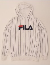 FILA Womens Oversized Graphic Hoodie Jumper UK 14 Large White Striped CT06