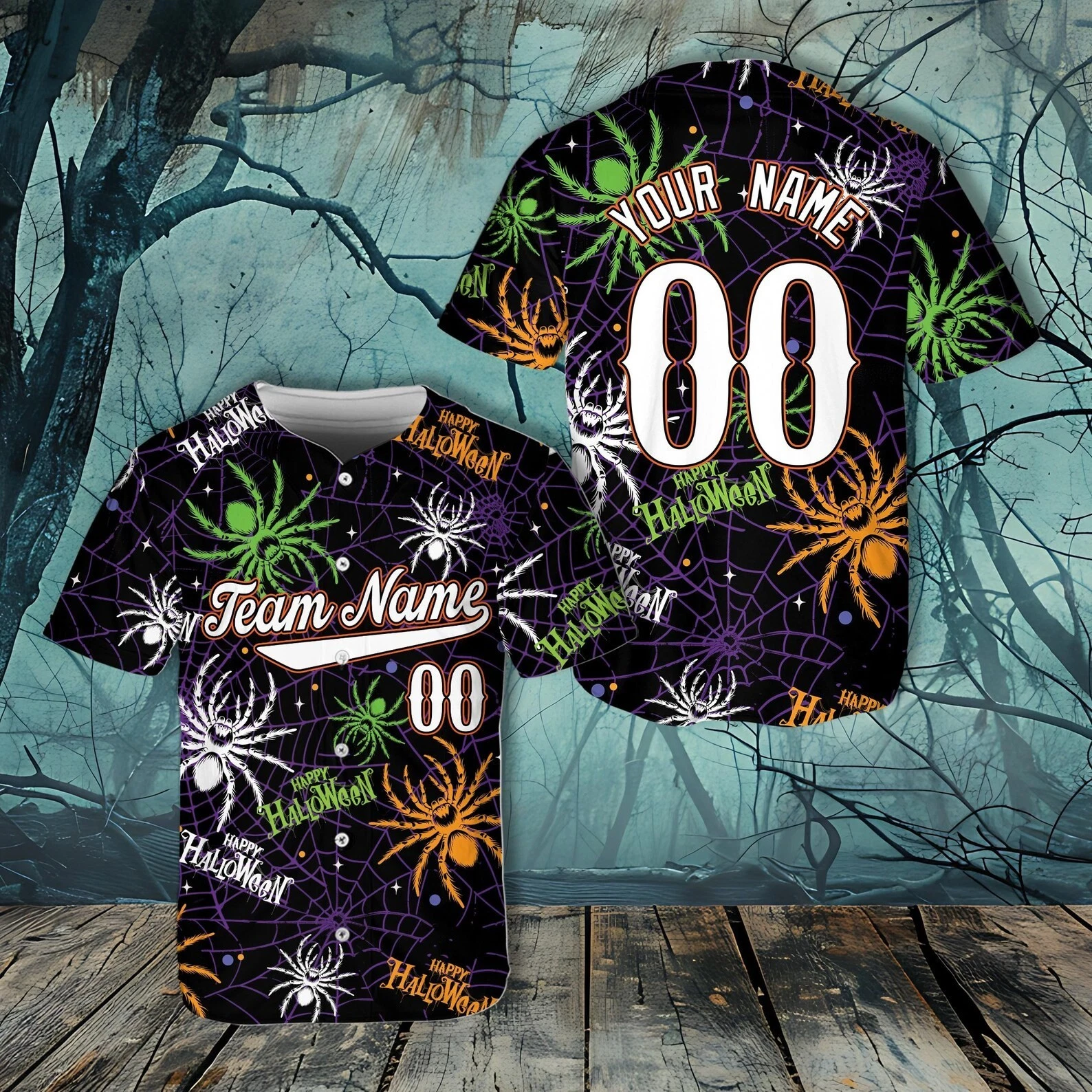 Custom Halloween Spiders And Spider Web Baseball Jersey