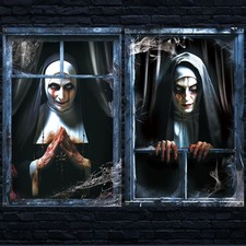 2 Packs Scary Halloween Window Cover Decoration, 3D Ghost Curtains Backdrop Haun