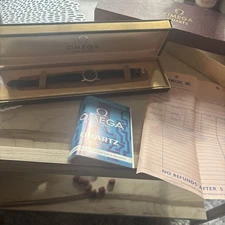 Omega 14k Gold Women’s Watch Quartz Diamond With Box And Paper 1980