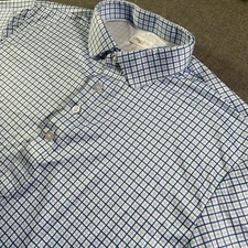 Collars & Co. Mens Large Tall Blue White Gingham Check Dress Collar Polo Shirt