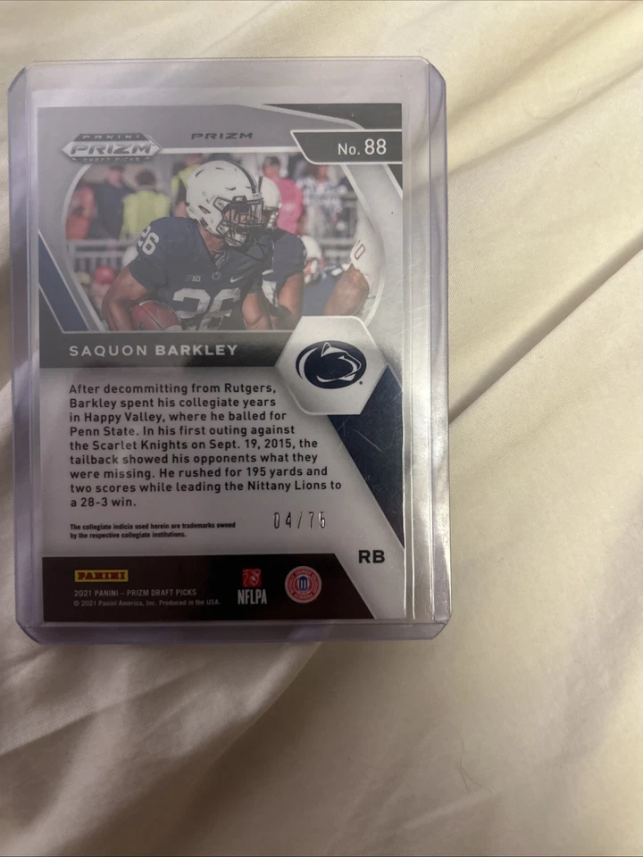 2021 Panini Prizm Draft Picks - Saquon Barkley Purple 04/75 - #88 - Image 3 of 4