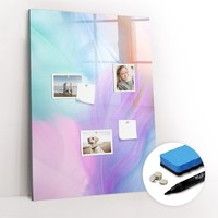 Glas Magnettafel Pinnwand Mit Marker Schwamm Magneten Pastellfedern 70X100 Cm