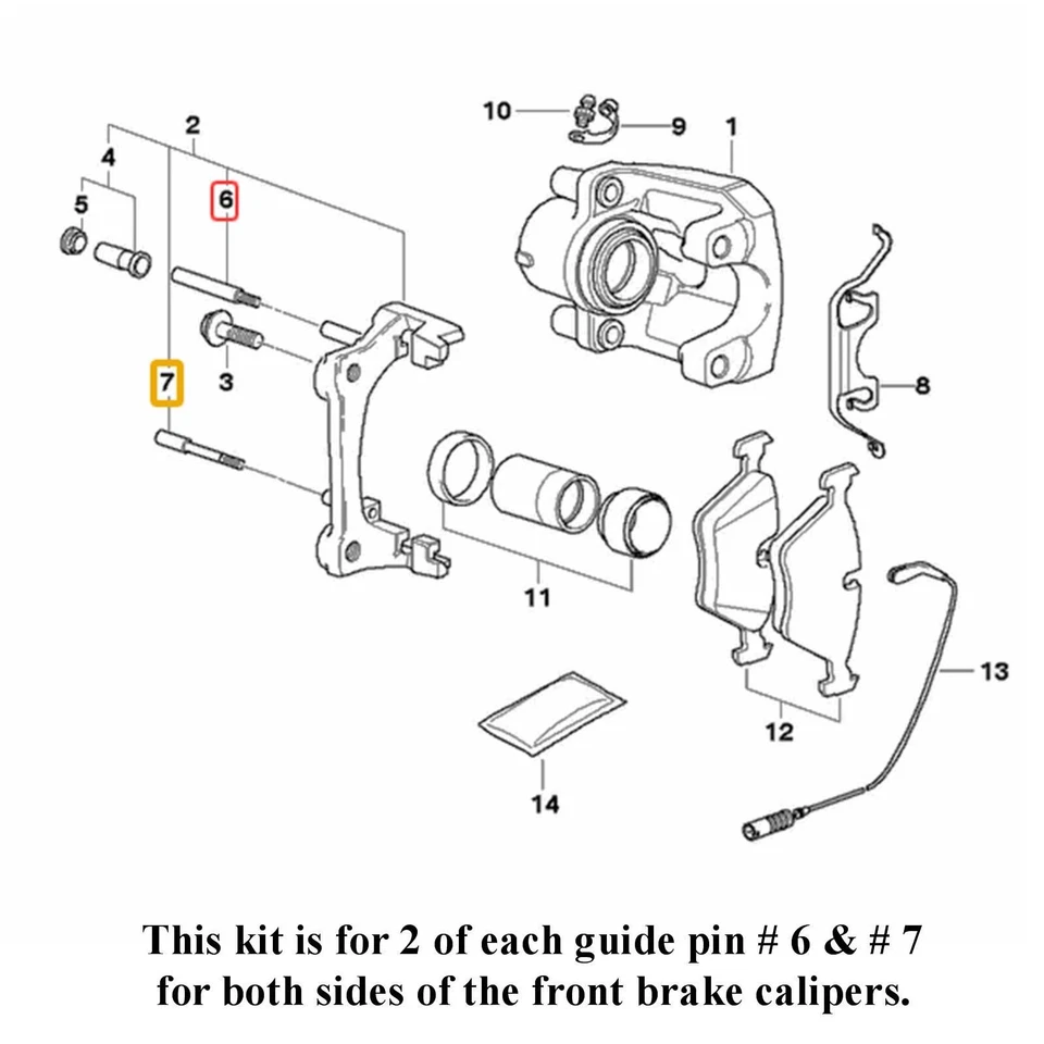 2 juegos de pasadores guía de pinza de freno delantera superior e inferior BMW 2002-16 1 3 5 6 7 M X Z Foto 3 de 4