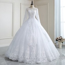 Elegant A-Line Wedding Dresses Long Sleeves Lace Appliques Corset Bridal Gowns