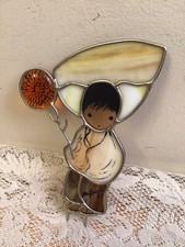 STAINED GLASS TED DEGRAZIA Boy Holding Flower SUN CATCHER LEADED GLASS- Signed
