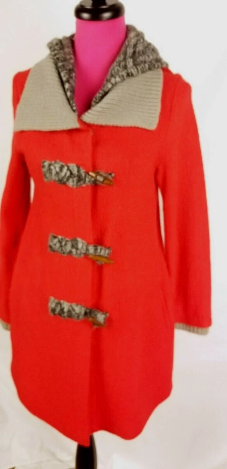 Abrigo rojo con capucha Mystree mezcla de lana con capucha gris cierre de palanca talla M  Foto 3 de 4