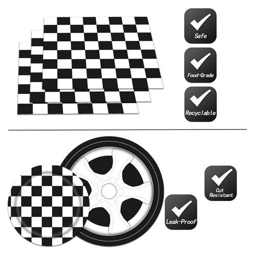 144 PCS Racing Car Birthday Tableware Checkered Plates Cups Napkins 24 - Picture 7 of 7