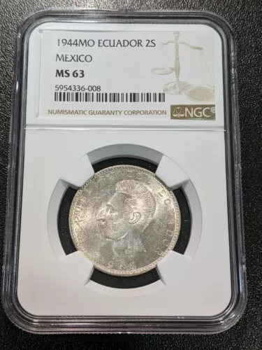 1944 MO MS63 Ecuador Silver 2 Sucres NGC KM 80 Mexico 1 Year Type Coin 