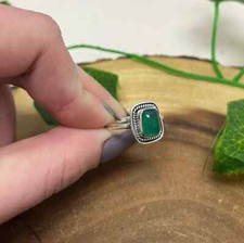 Solid 925 Sterling Silver Natural Green Onyx Ring Gemstone Jewelry For Her C 47