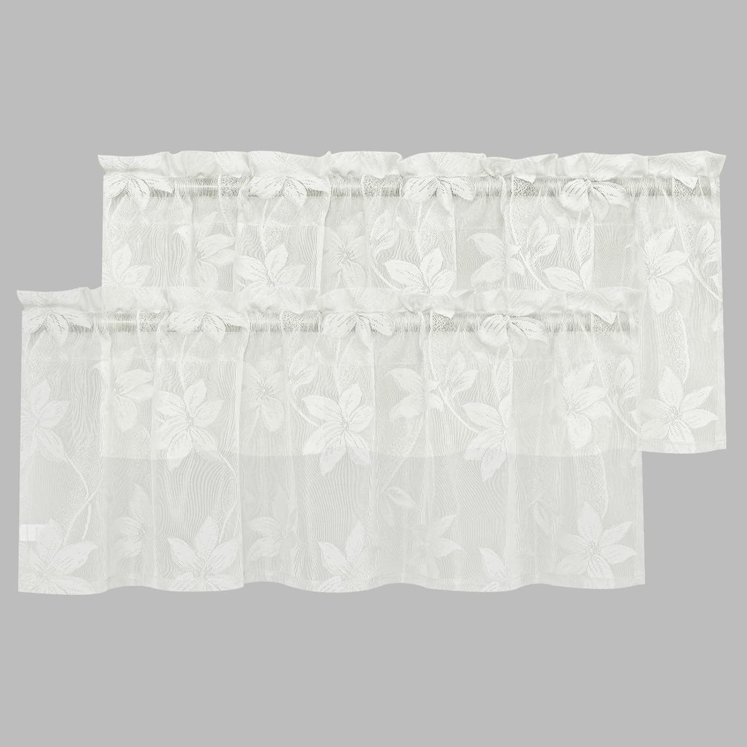 DWCN 2 Pack Floral Lace Valances for Kitchen - Extra Wide Rod Pocket Half Window