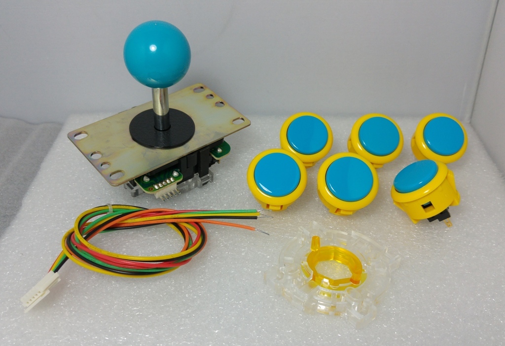 ミニカー SANWA MTAS. HIGH RESPONSE Japan Sanwa Mix Buttons Yellow Blue x 6 W/ Blue Joystick GT