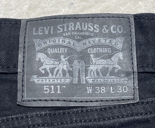 Levi's 511 Jeans Men's 38x30 Slim Fit Taper Leg Stretch Black Denim - Picture 6 of 13