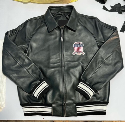 Chaqueta de cuero negra Avirex para hombre Chaqueta de bombardero Abrigo negro EE. UU. Todas las tallas - Imagen 3 de 5