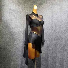 Long Sleeve Patchwork Tassel Latin Dance Dress for Women Dancing Latin Dress