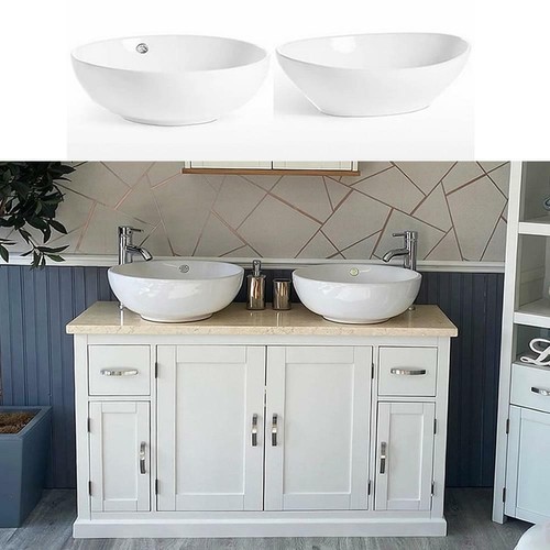 Off White Bathroom Vanity Unit with Cream Marble Top & Ceramic Basin