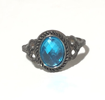Damen Gr. 6 silberfarbene Ringe mit blau facettierten Acryl Kristall Edelsteinen - Mode